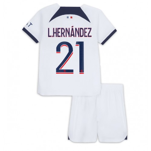 Fotbalové Dres Paris Saint-Germain Lucas Hernandez #21 Dětské Venkovní 2023-24 Krátký Rukáv (+ trenýrky)